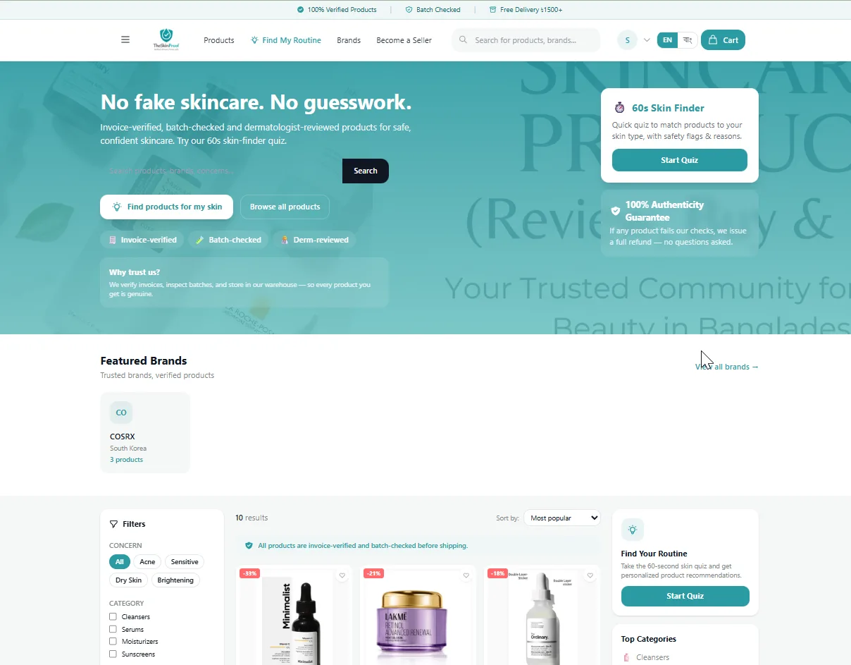 TheSkinProof — Multi-vendor eCommerce platform — screenshot 1